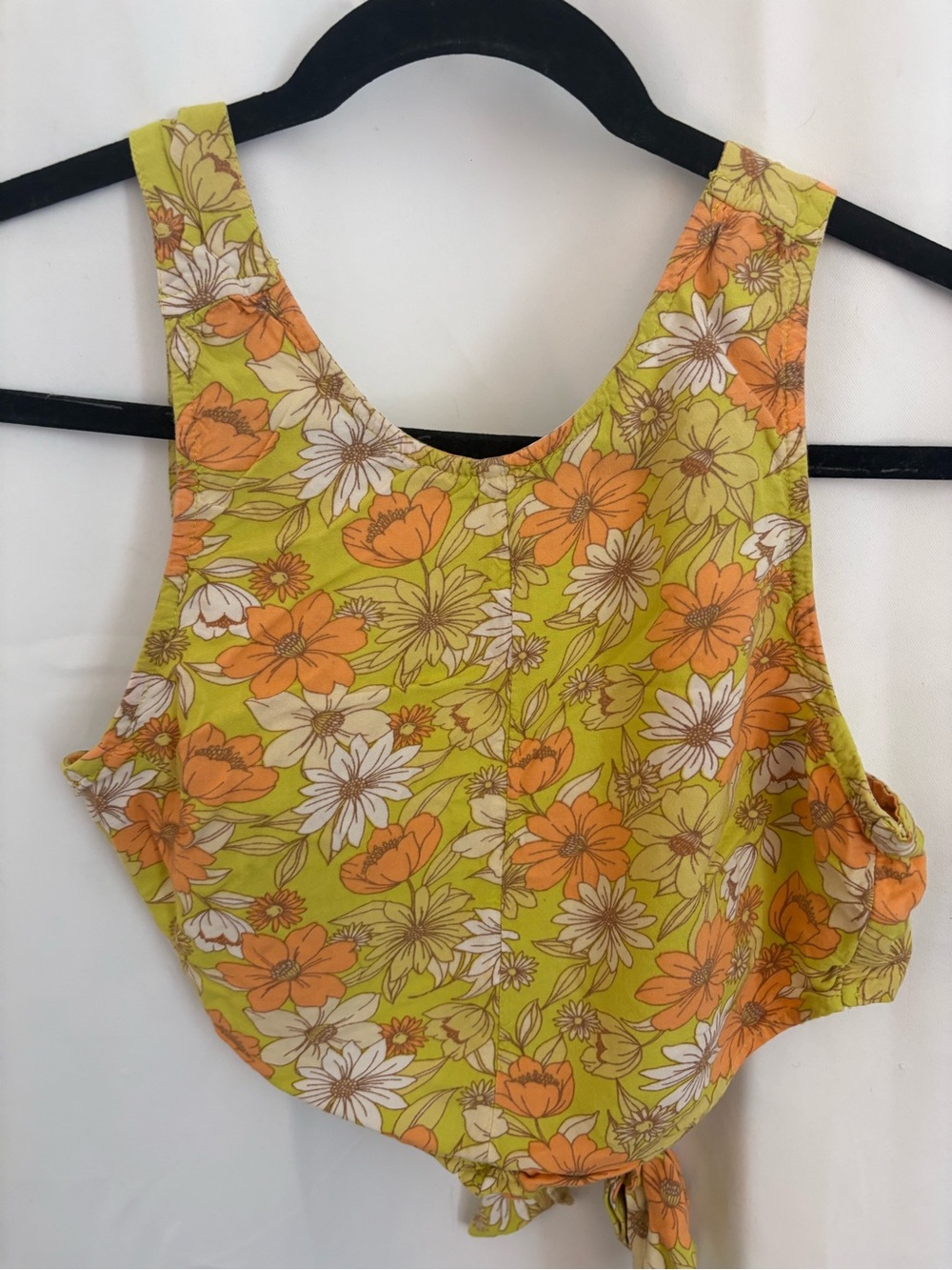 RVCA Floral Tie-Front Crop Top in Lime Green & Orange